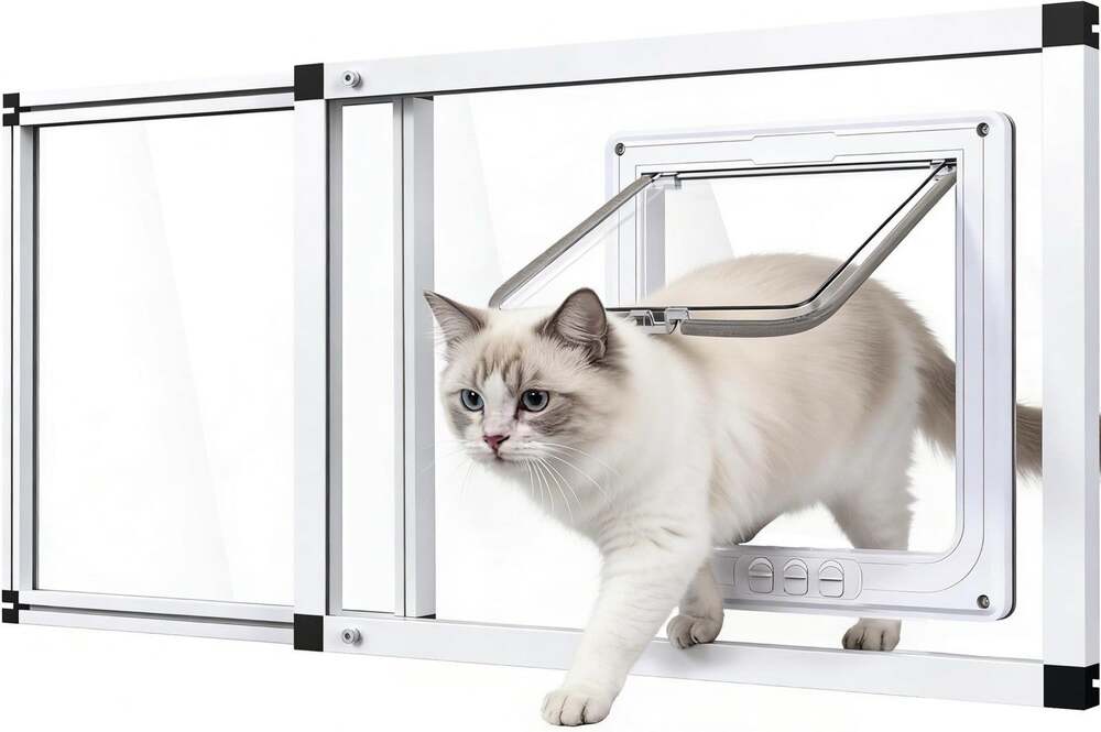 Klarana Cat Door Window Insert 32-37" Adjustable Glass Panel 4 Way Lock